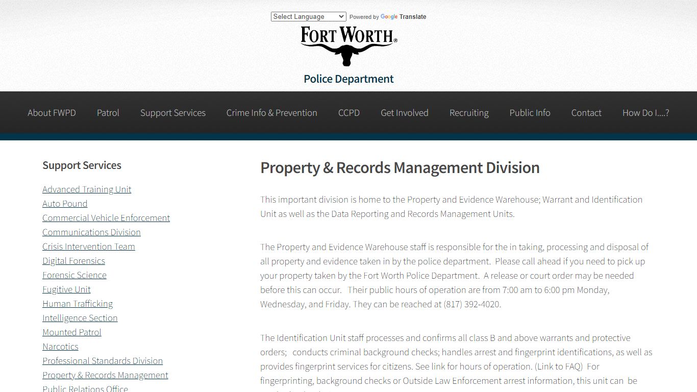 Property & Records Management Division - Fort Worth Police Department